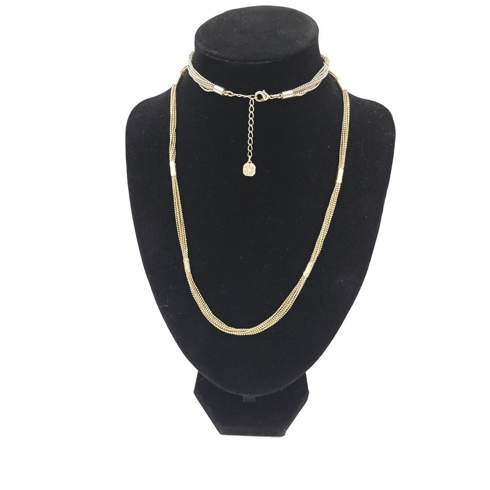 Vintage Signed Long Monet Multi Strand Necklace 8 Gold Tone Small Beaded Chains